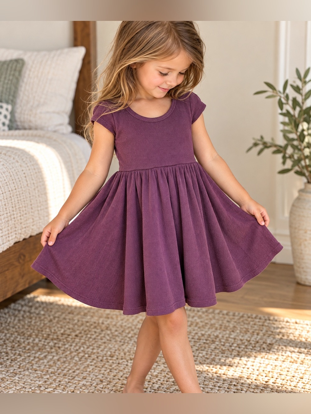 Childhoods Clothing Ribbed Twirl Dress 3T Plum